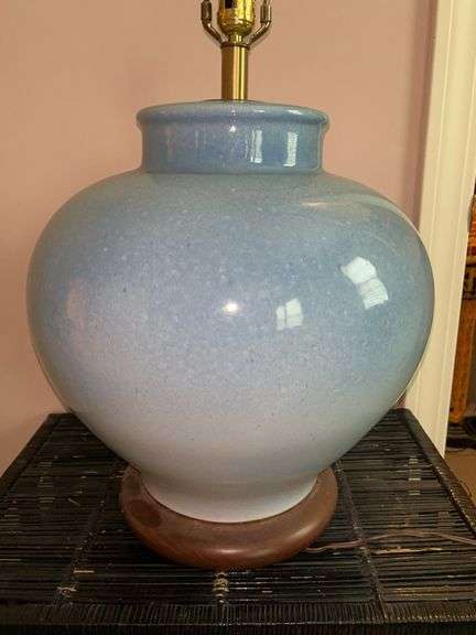 Blue urn-style ceramic base lamp (shade)……32” tall