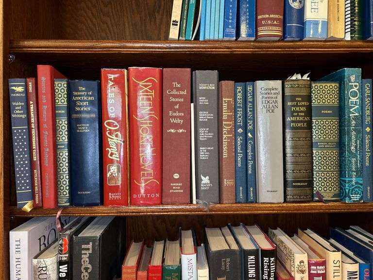 Shelf of books of various titles and by variety of authors…..both paperback and hardback image