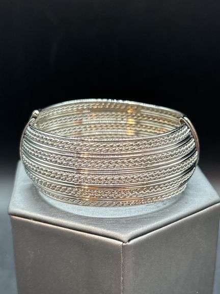 Beautiful silver tone layered hinge bracelet image