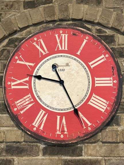 Round wooden mantle/wall clock in working condition…..23-1/2”D image