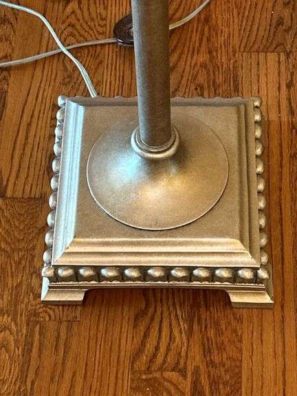 Gold tone floor lamp with glare glass shade…..70” tall
