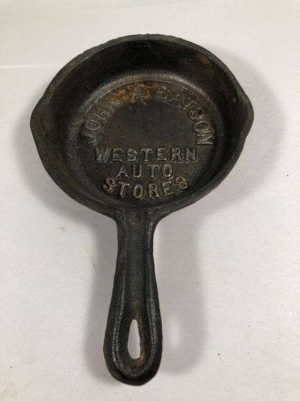 Rare John A. Batson Western Auto Stores advertisingskillet. 2 spout 3.5” skillet. image