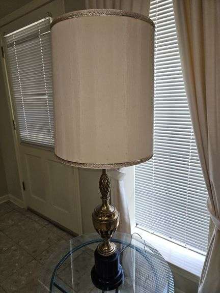 Vintage 39.75" Tall(to top of shade) Stiffel Solid Brass Pineapple Trophy/Urn Table Lamp w/Regency Black Base... image