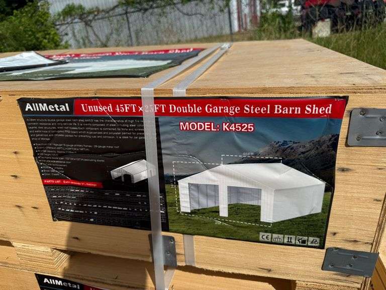 Unused 2024 AllMetal Double Garage Steel Barn Shed, K4525 image