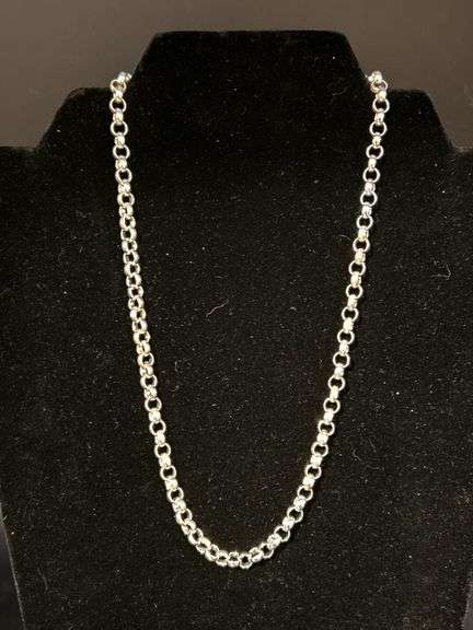 18” sterling link chain with heart charm by clasp (charm is not marked as sterling)…..32 grams image
