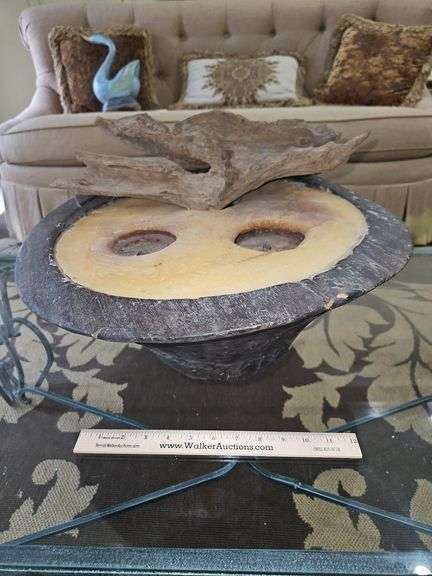Very unique large wooden bowl three wick candle 18.75" dia. 7.5" tall SEE PICS FOR CONDITION... image