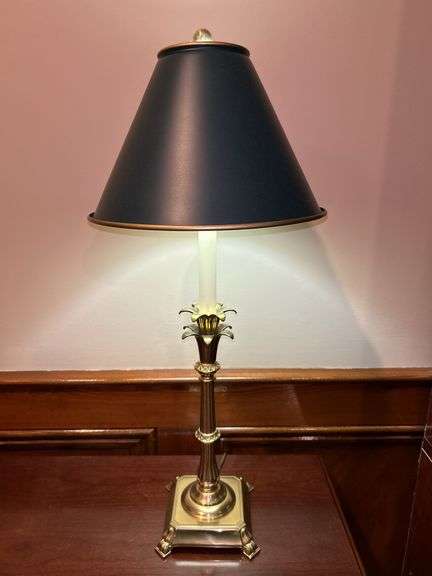 Hollywood Regency-style brass palm tree table lamp…..25” tall image