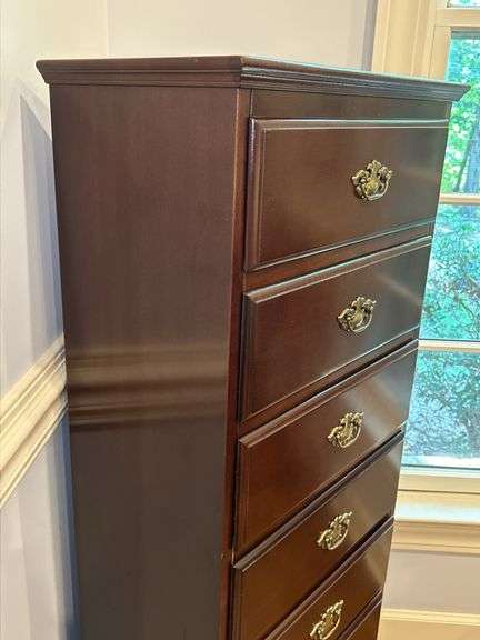 7-drawer mahogany finish lingerie chest…..20 x 12 x 48-1/4 tall