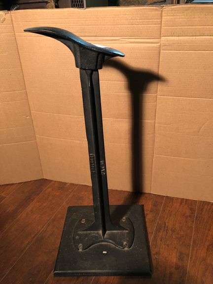 Antique Eclipse cast iron cobbler’s shoe stand with detachable shoe mold. 25” H x 11.5” W. Shoe form 9 x 3”. image