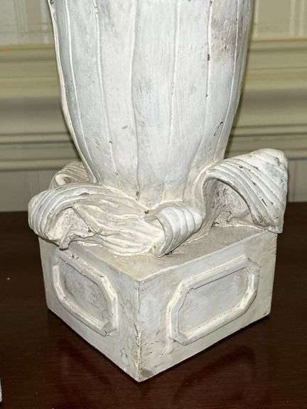 Pair of white washed resin candle holders/planters…..9-1/2” tall