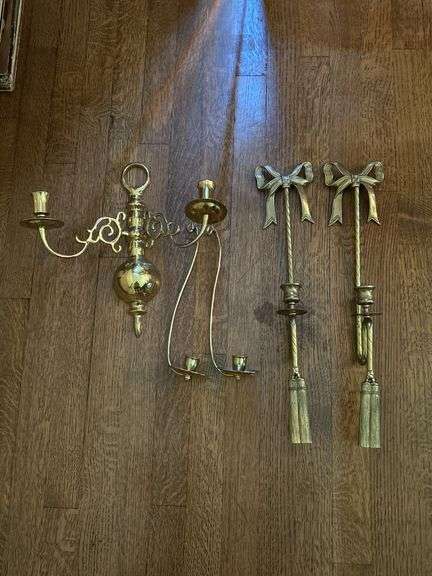 Grouping of brass wall sconces image