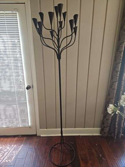 Vintage 74.5" tall iron candle holder stand... image