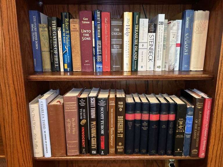 2 Shelves of books of various titles and by variety of authors…..both paperback and hardback image