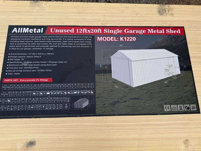 Unused 2024 AllMetal Single Garage Metal Shed, K1220 image