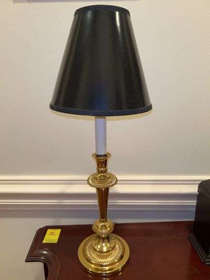 Brass candlestick lamp with black shade image