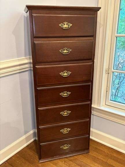 7-drawer mahogany finish lingerie chest…..20 x 12 x 48-1/4 tall image