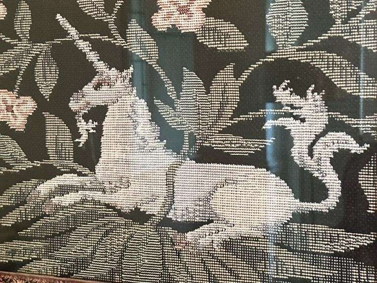 Lovely framed and matted unicorn tapestry…..41-1/2 x 29-1/2