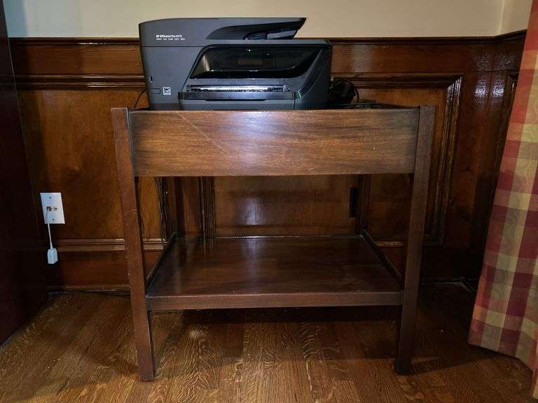 Wooden printer stand and printer…..28 x 20 x 27 tall…..printer is a HP OfficeJet Pro 6978 (not tested) image