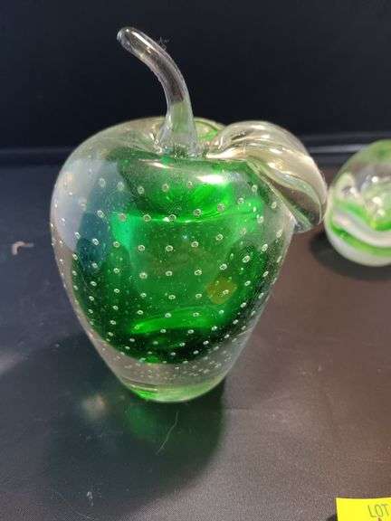 Set of 5 paperweights...Green apple, miniature green and white  and 3 various blues image