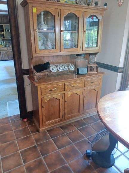 OAK HUTCH, 2 pieces, 52"wide, 74 1/2 height,  17 1/2 in depth..contents not included..Good condition image
