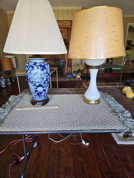 Two lamps...1 is Asian themed, the other is milkglass that needs a good cleaning... image