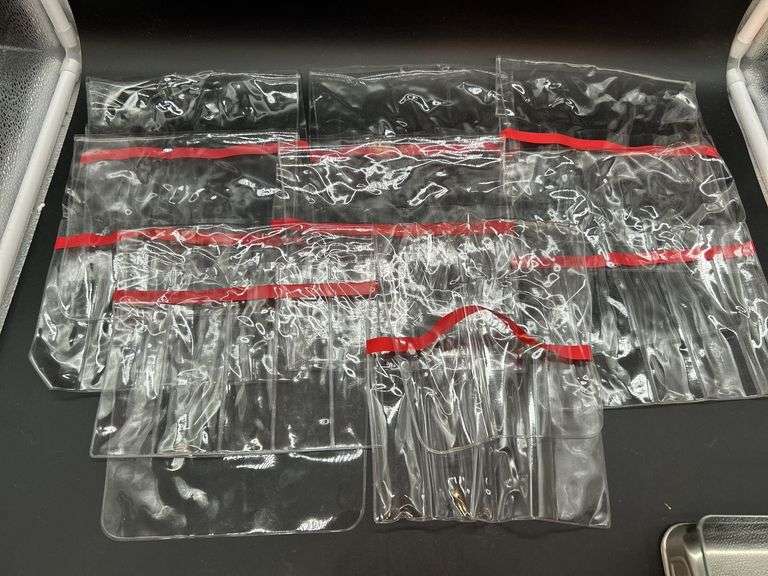 Grouping of 8 heavy plastic flatware storage bags with flap closure……each will hold 5 items image