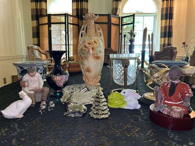 Great looking selection of home decor items…..small LLADRO duck, Willow Tree, Queen Anne Silverplate, brass Armillary Sphere and more image