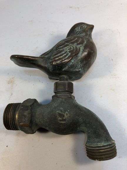 Decorative brass bird and water spigot. Bird 3.5 x 2.5” overall height 5”.