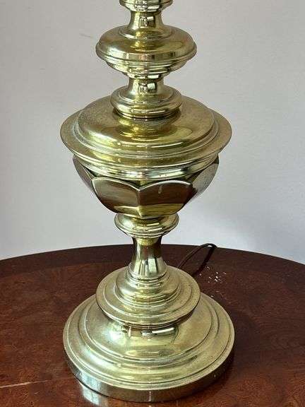 Solid brass lamp with nice pleated shade….31-1/2 tall