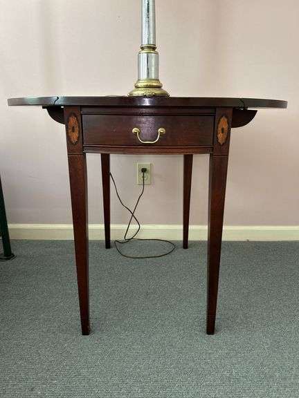 Vintage single drawer drop-leaf side table…..35 x 28 x 27-1/2 tall (open)…..19w closed image