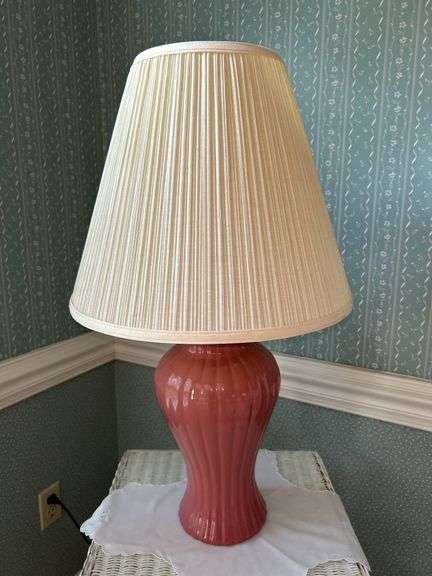 Ribbed urn-style lamp with pleated shade….29” tall image