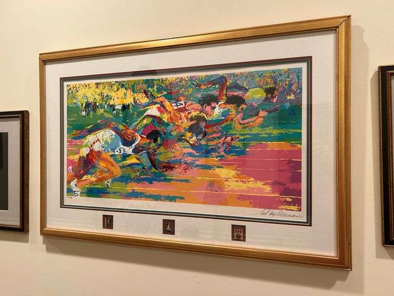 Framed LeRoy Neiman Montreal Olympic Track Limited Edition Serigraph #181/300…..39-1/2 x 25-1/2….research indicates Montreal but framed pin says Atlanta 1996 image