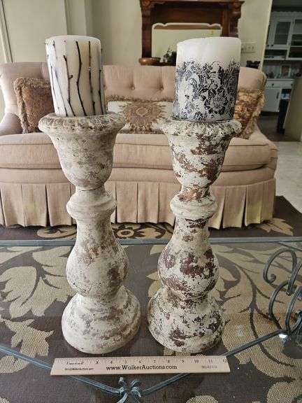 Pair of 16" tall clay candle holders REPAIRED... image