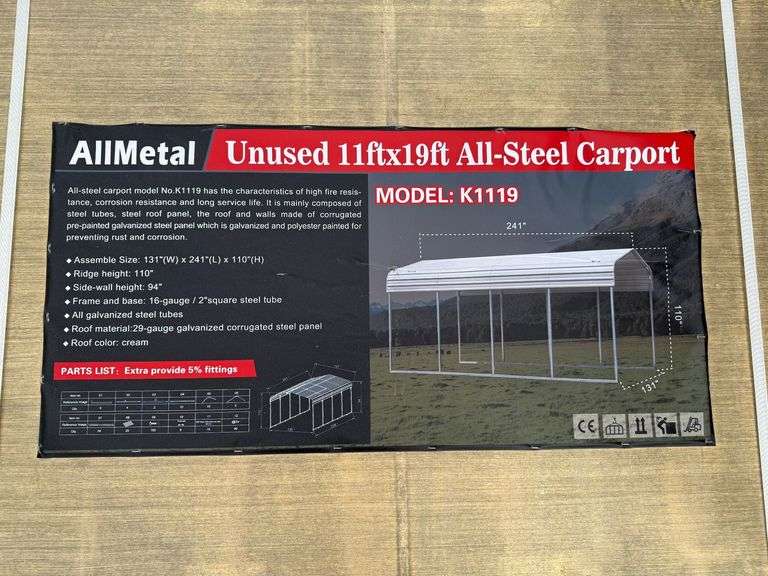Unused 2024 AllMetal All-Steel Carport, K1119
