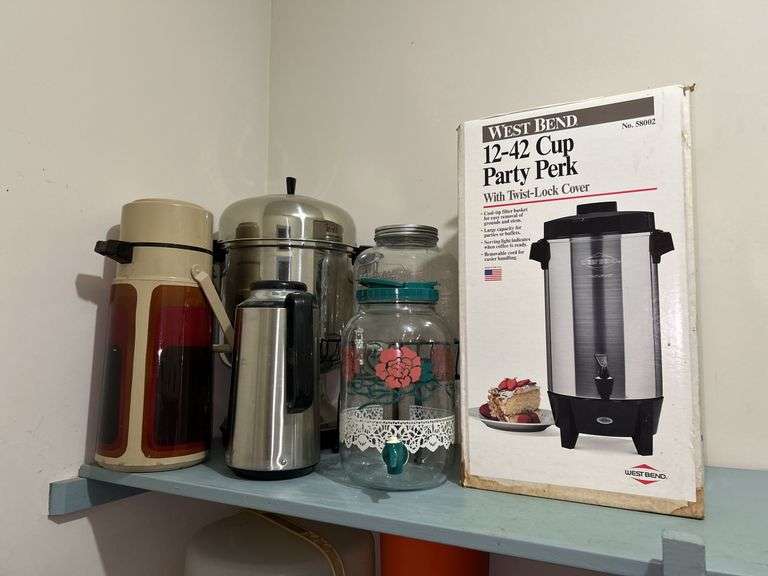 Grouping of various size and design drink dispensers, coffee makers, thermos-style dispenser and more image
