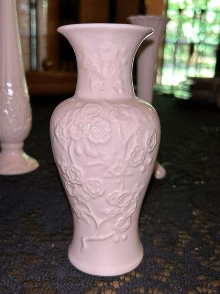 Vintage Lenox Special Ming Blossom Collection Bud Vase (6-1/2” tall), (2) vintage Lenox Florentine Collection Bud Vases (7-1/2” and 10-3/4” tall)
