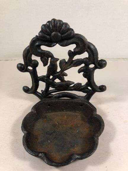 Vintage Victorian bird bath/feeder. Birds on a limb design. Back 5 x 5”. Base 4 x 4” image