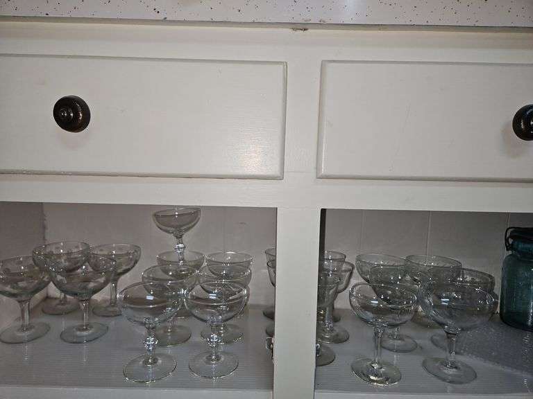 Collection of vintage champagne glasses...some etched, some clear, allin excellent vintage condition... image