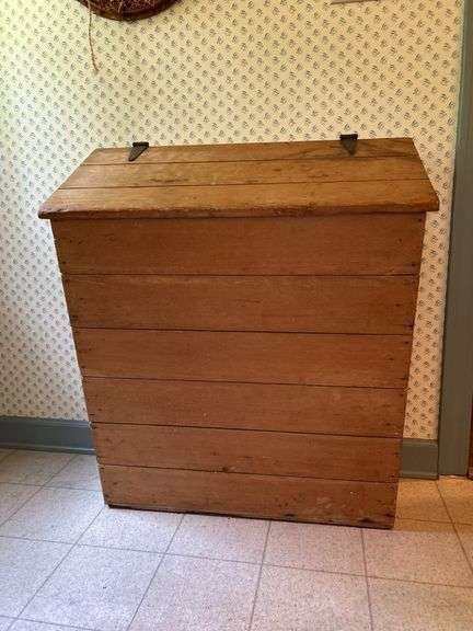 Vintage wooden farmhouse grain bin with vintage cutting/dough board…..31-1/2 x 17-1/4 x 28 tall image