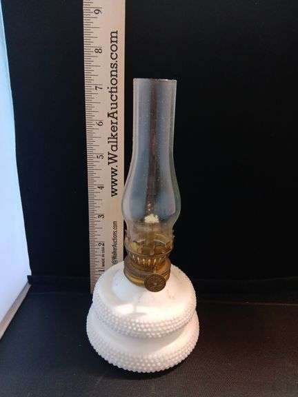 3 mini oil lamps, milk glass, olive, and shoe image