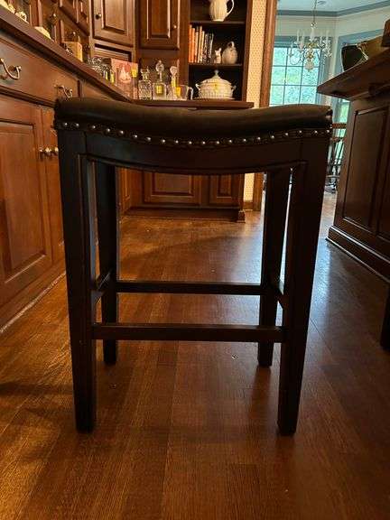 Noble Home Furnishings faux leather saddle seat bar stool…..18-1/4 x 12 x 26 tall image