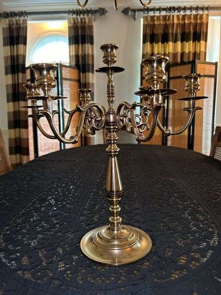 Baldwin solid brass 6-arm and single center candelabra…..15-1/2” tall and has candle drippings image