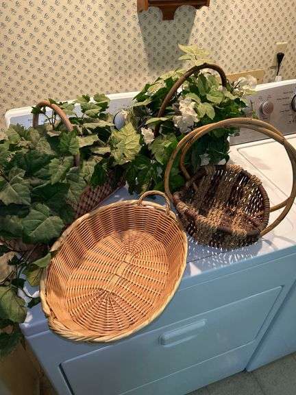 (4) assorted baskets…..2 have artificial greenery/florals