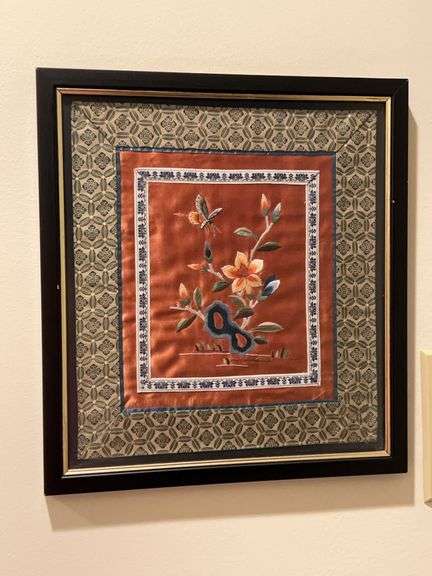 Beautifully designed and framed Chinese Embroidery on Silk….12 x 13 image