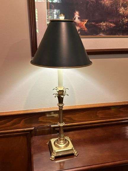 Hollywood Regency-style brass palm tree table lamp…..25” tall image