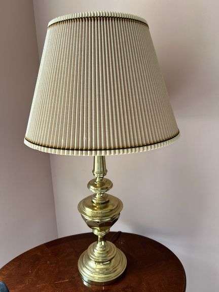 Solid brass lamp with nice pleated shade….31-1/2 tall image