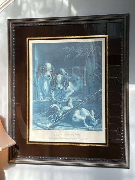 Beautifully framed and matted print depicting the artwork titled "The First Taste" by Samuel John Carter, originally painted in 1875……32 x 38-1/2 image