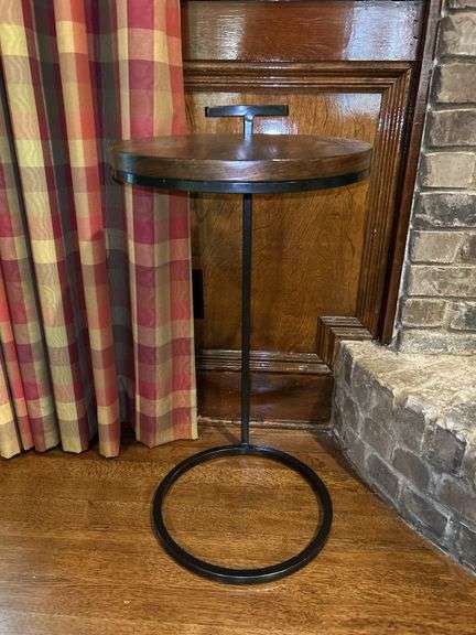Nordic-Style Round Side Table with Wooden Top & Metal Base…..13-1/2”D x 26 tall image