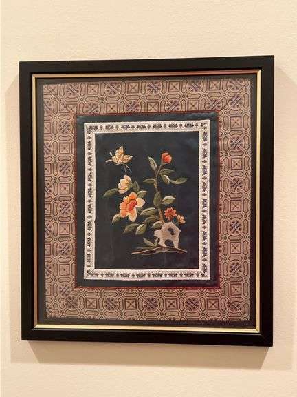 Beautifully designed and framed Chinese Embroidery on Silk….12 x 13 image