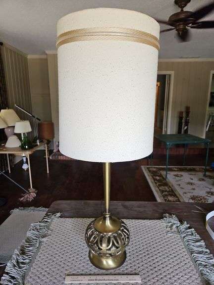 Vintage MCM 37.5"(to top of shade) Tall Brass Genie Style Table Lamp... image